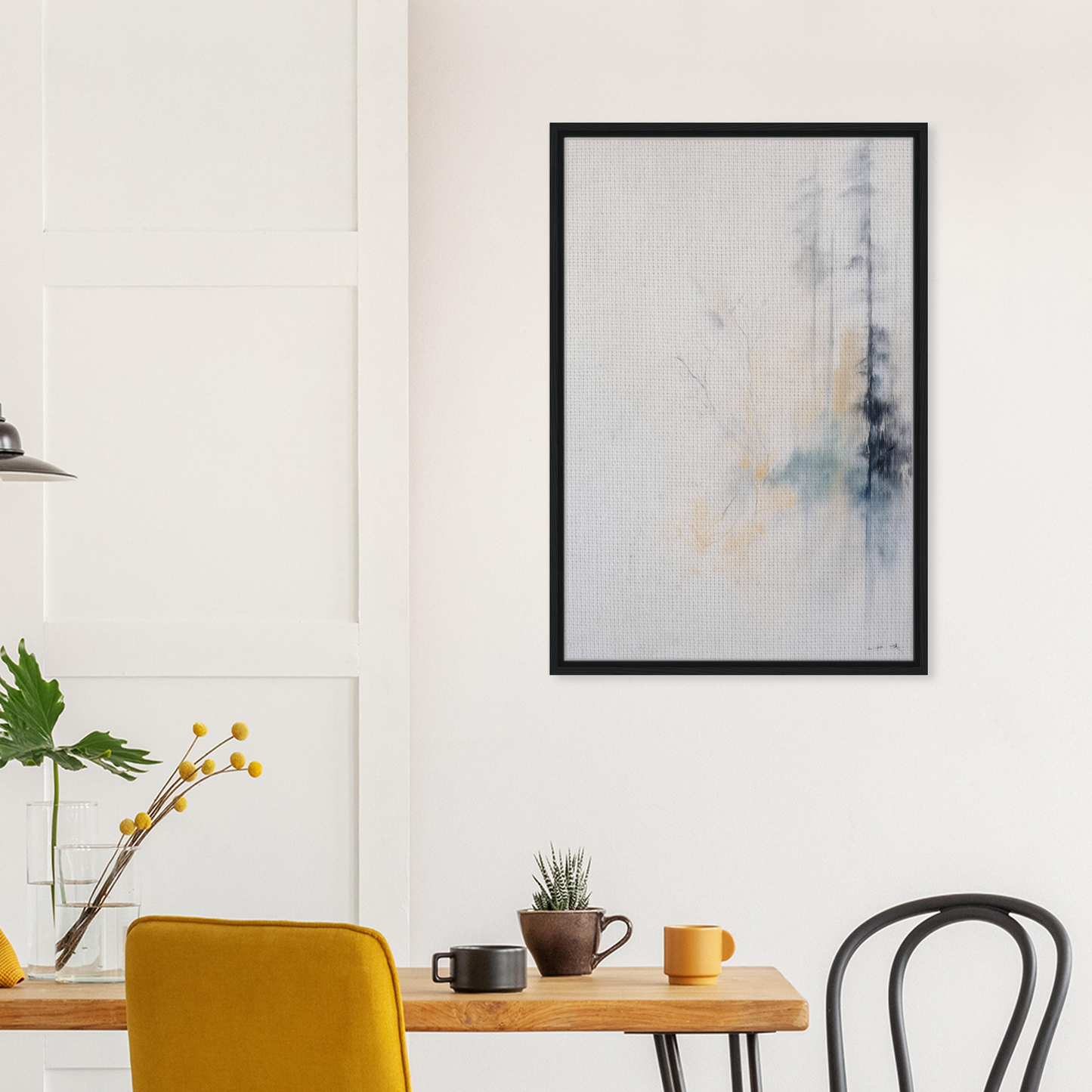 Framed canvas wall art featuring Whispering Branch Nebula in gray and blue tones