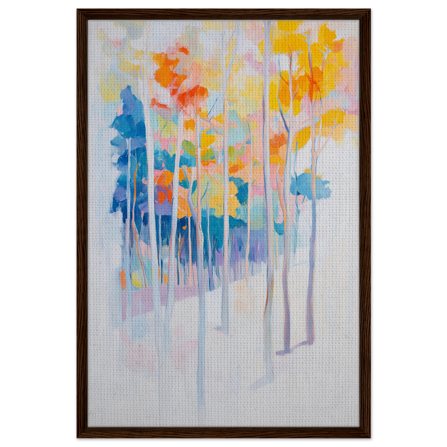 Abstract painting of colorful trees and flowers for Whispering Woodland Whimsy framed canvas print