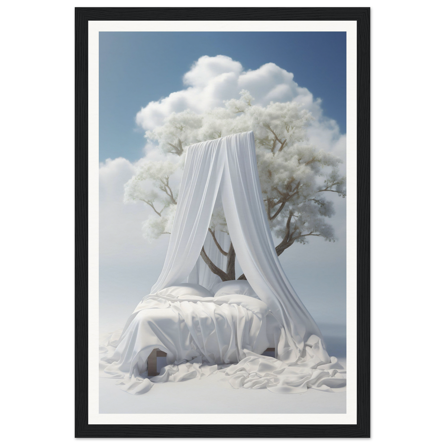 A white canopy in the sky with a tree in the background