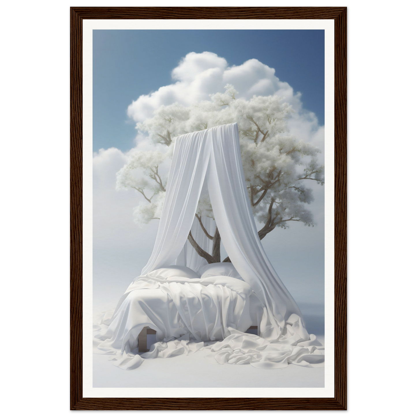 A white canopy in the sky with a tree in the background