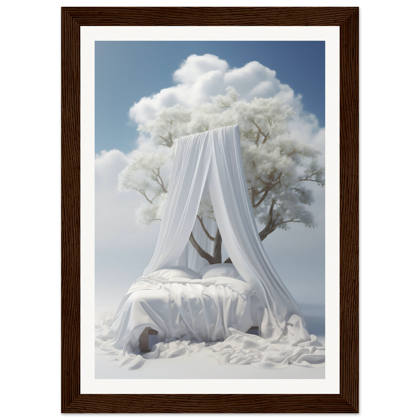 A white canopy in the sky with a tree in the background