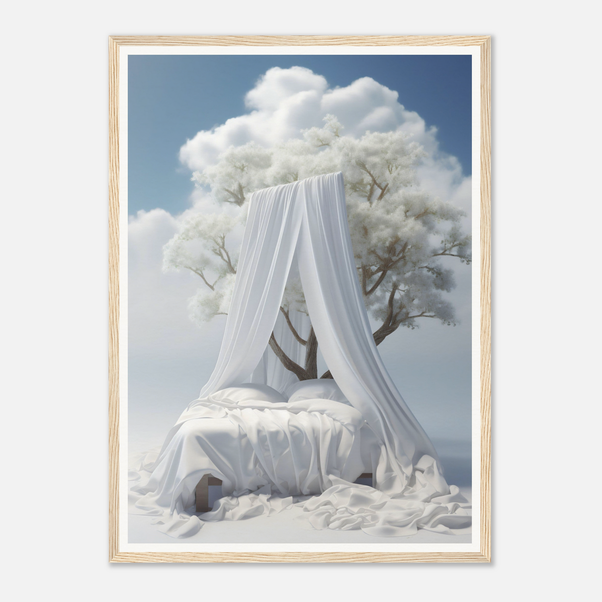 A white canopy in the sky with a tree in the background