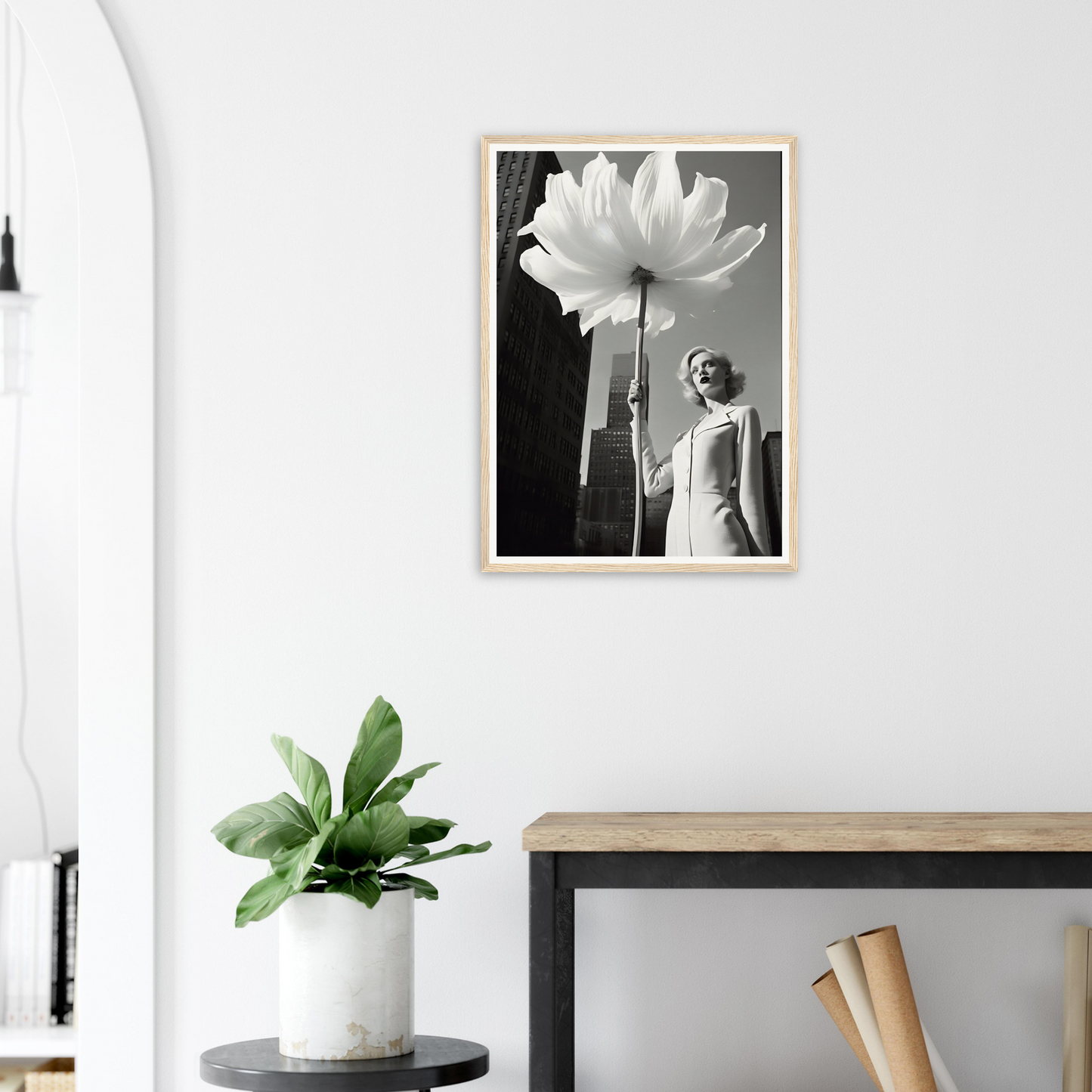 A white flower in a black and white photo
