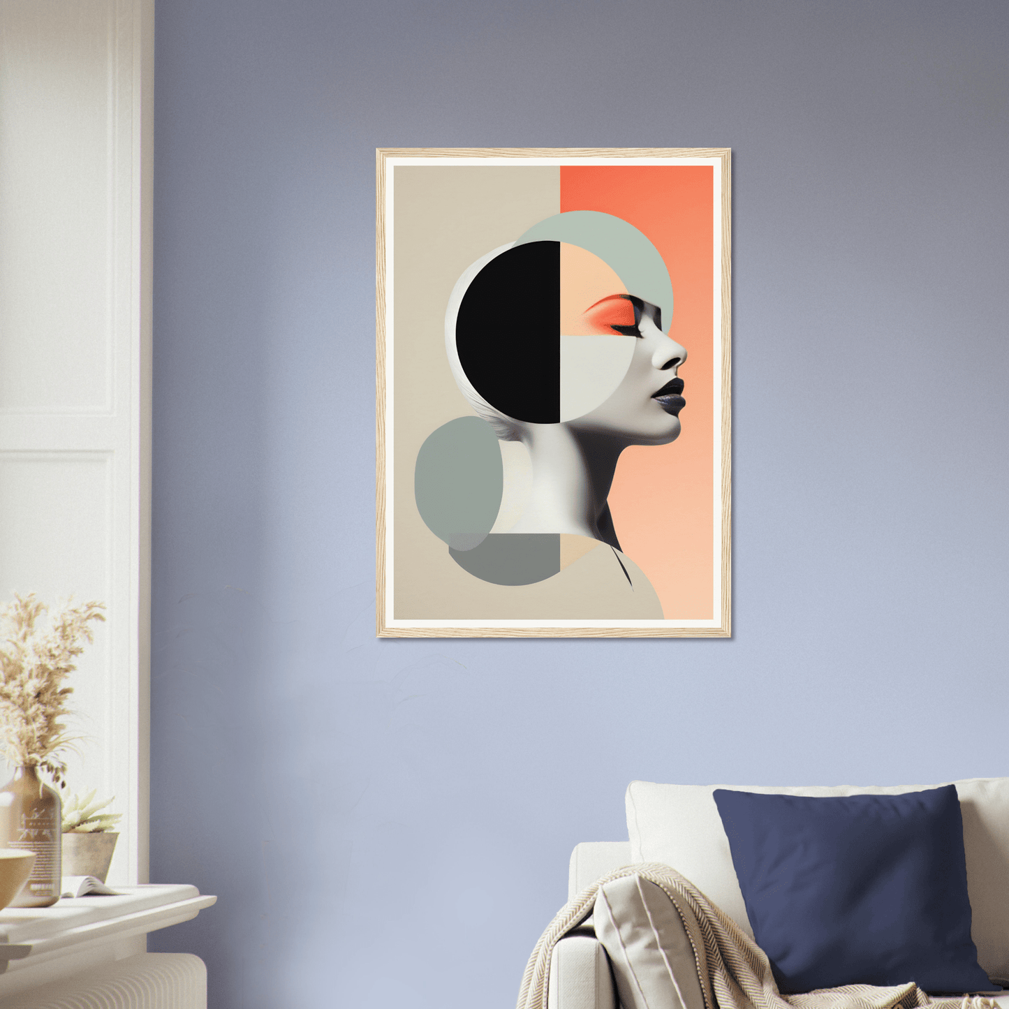 Abstract geometric portrait artwork featuring a stylized profile with bold color blocks.