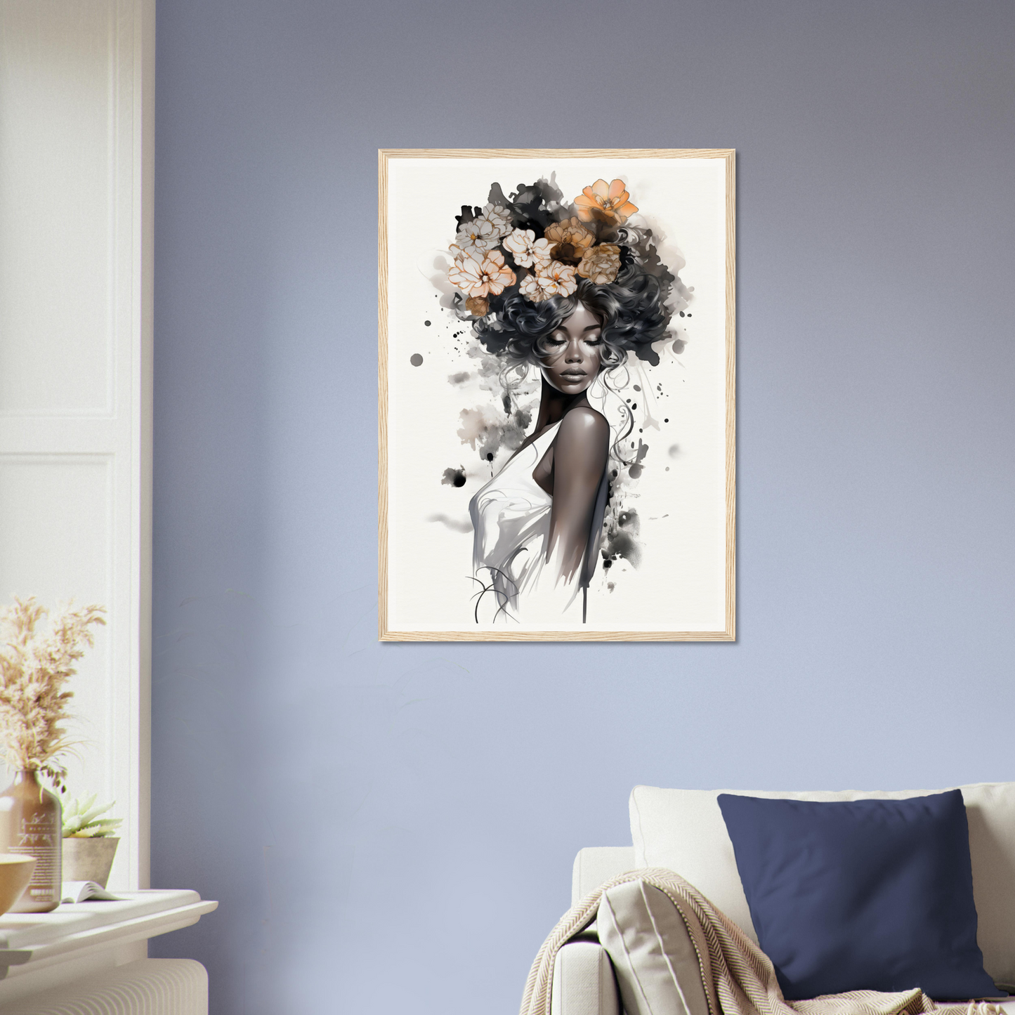 A black woman with flowers on her head, perfect for my Original Ouplence The Oracle Windows™ Collection wall poster.
