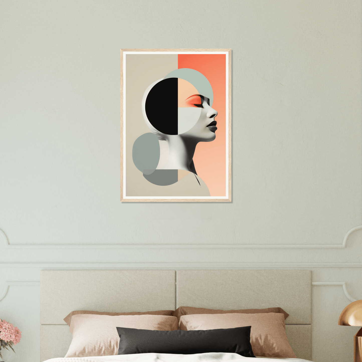 Abstract portrait artwork featuring a stylized profile of a face with geometric shapes and contrasting colors.