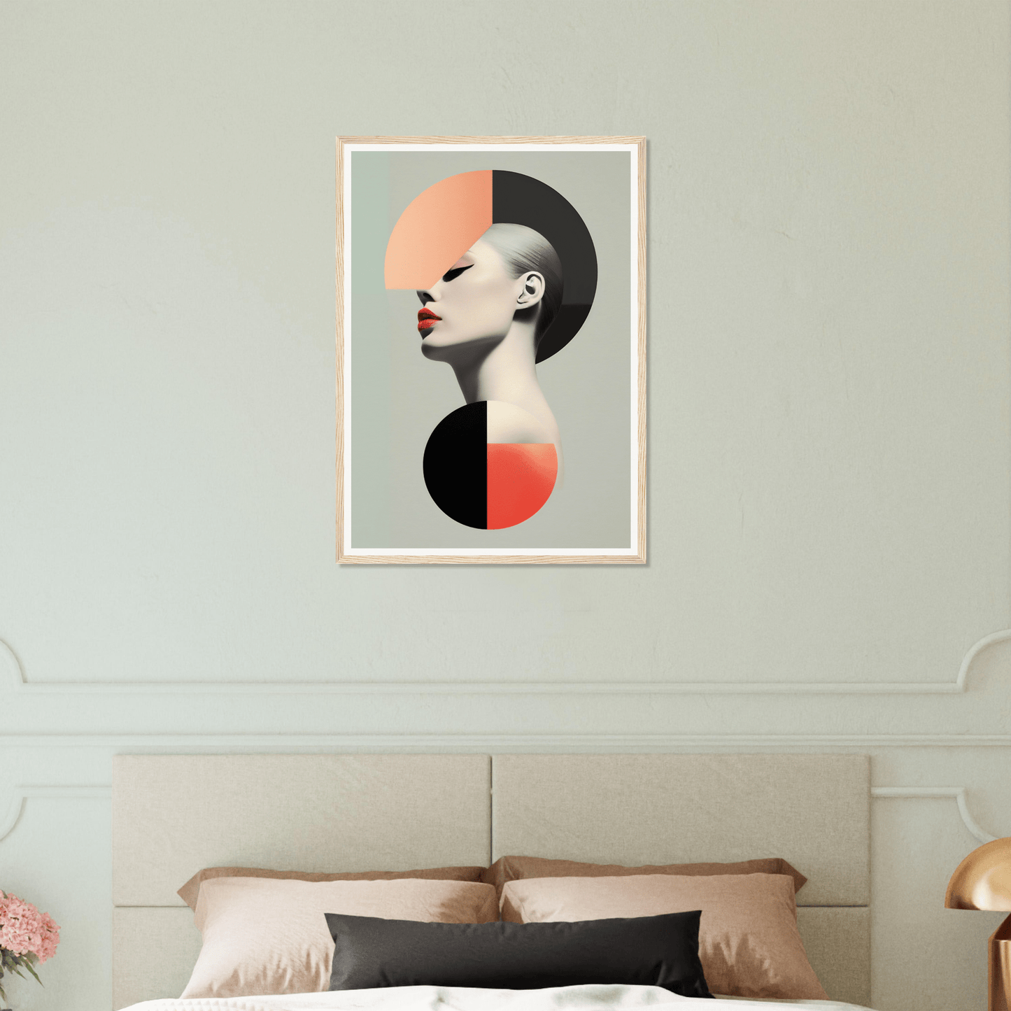 Abstract portrait artwork featuring geometric shapes and muted colors.