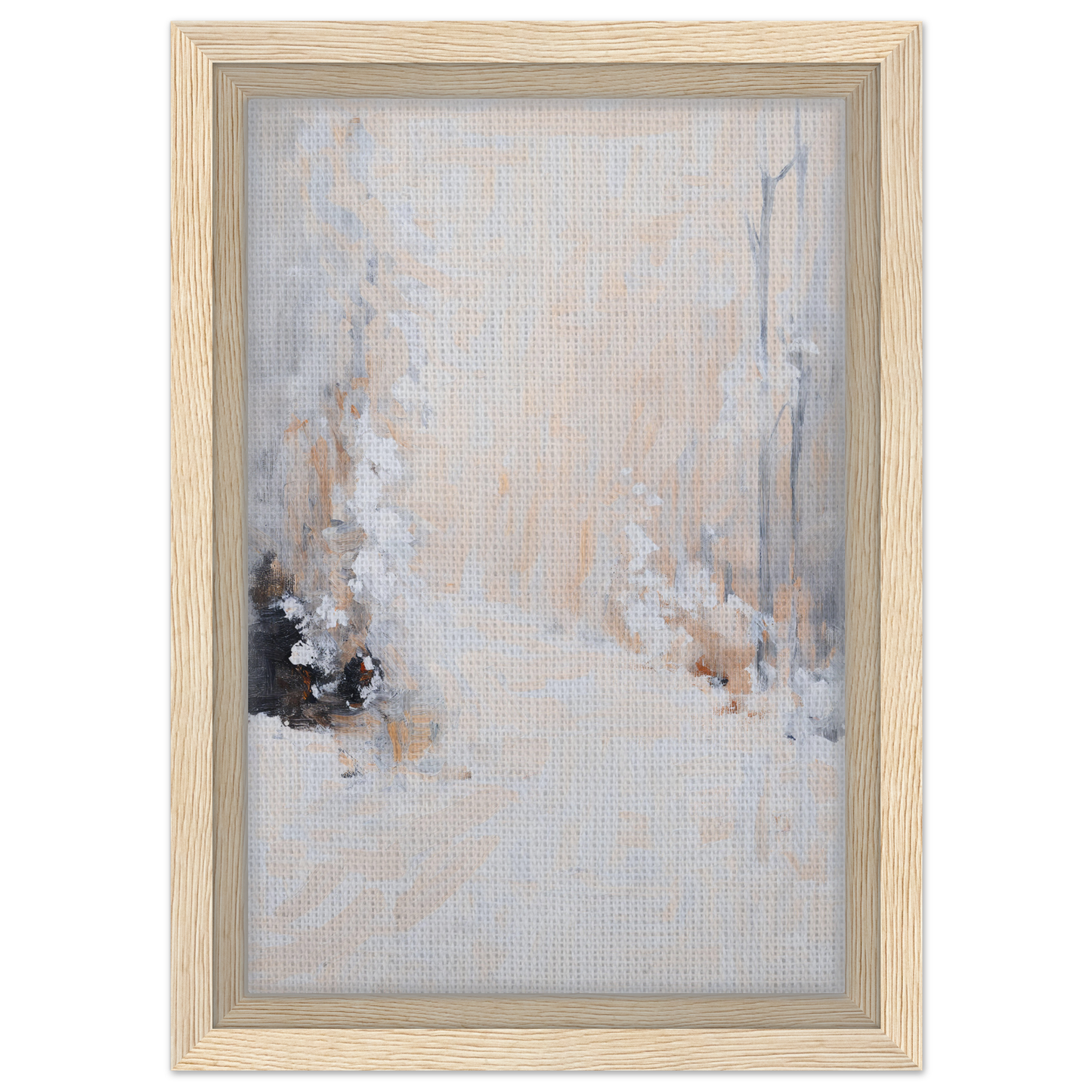 Abstract painting in soft neutral tones framed in light wood for White Path room decor