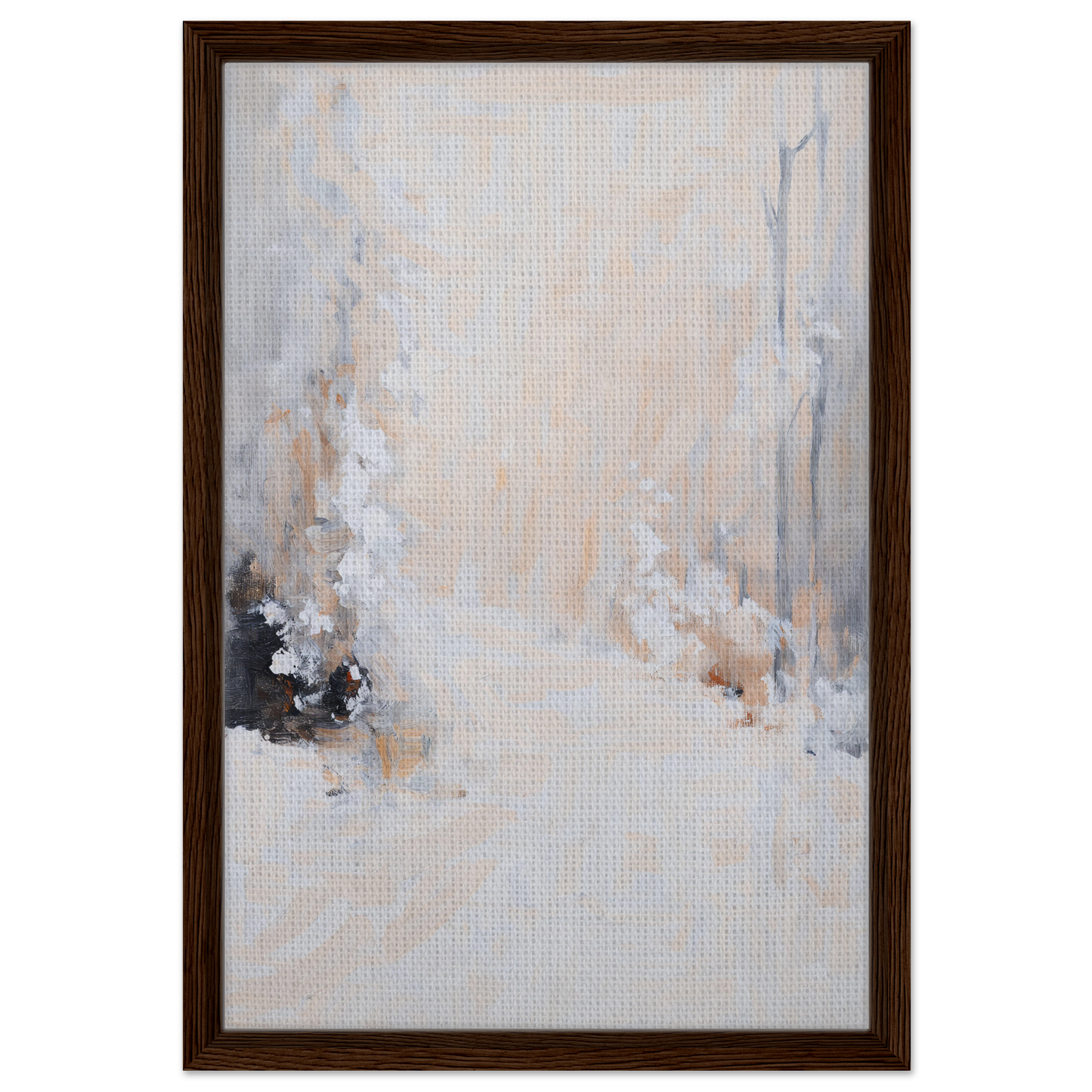 Abstract painting titled White Path in a brown wooden frame for elegant room decor