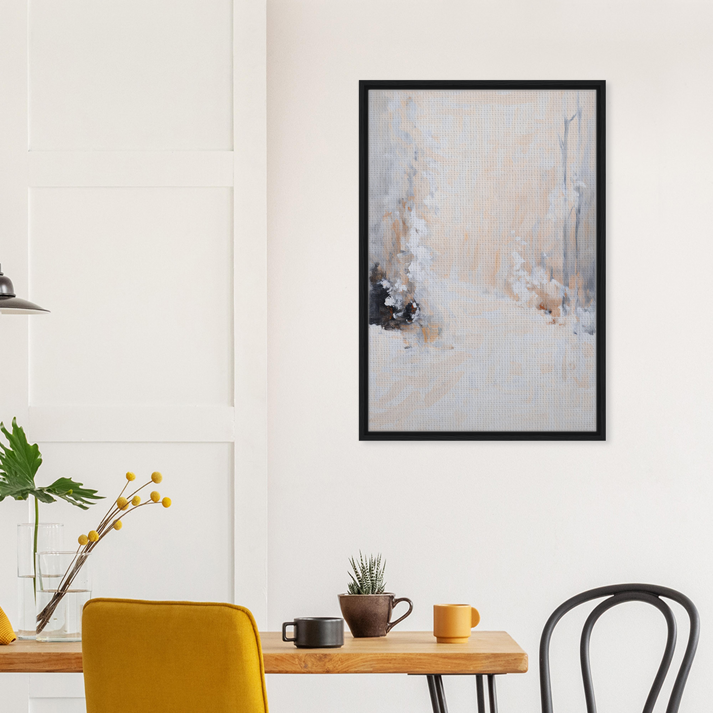 Abstract painting in muted colors within a black frame, ideal for White Path room decor