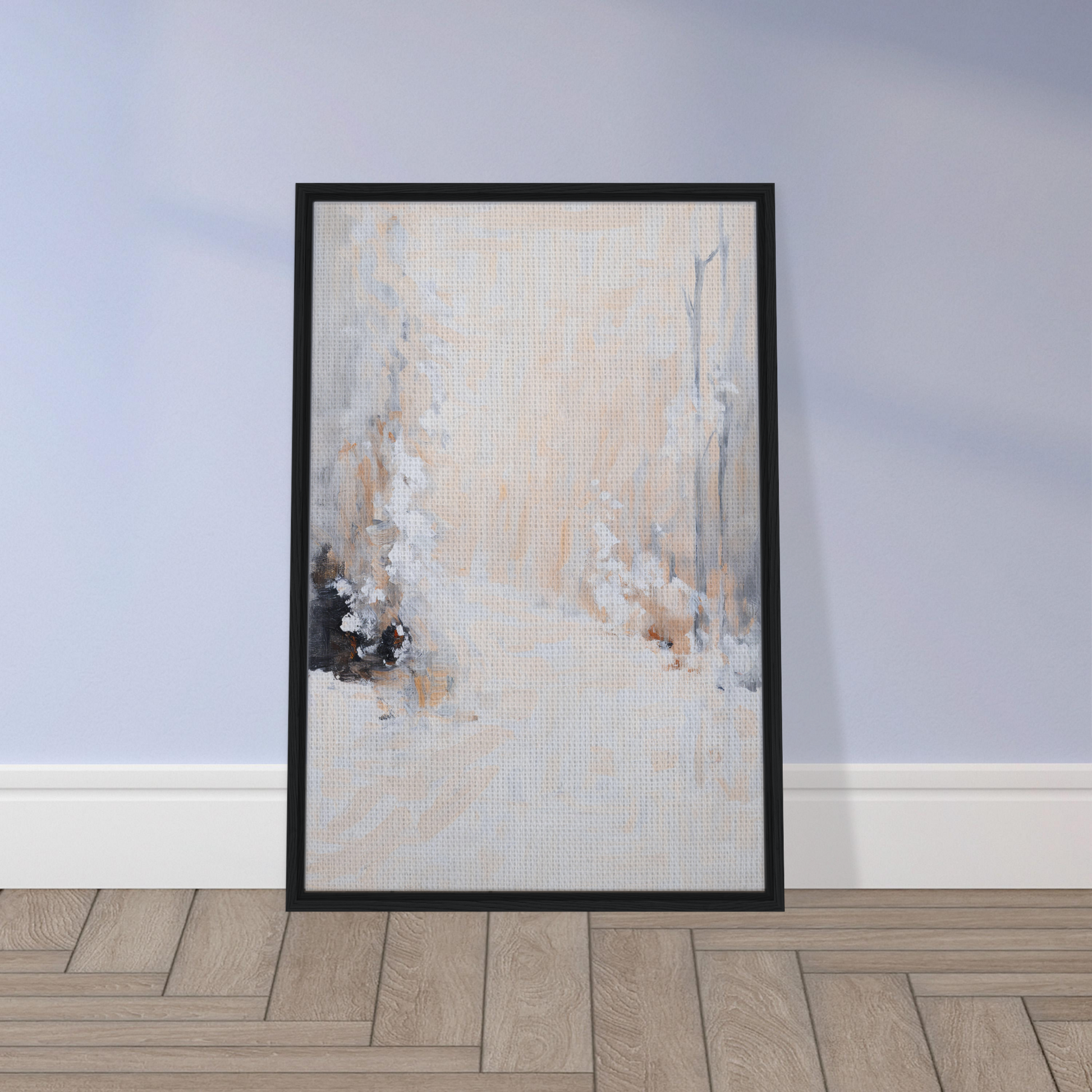 Framed canvas print titled White Path, Murmuring featuring subtle beige and gray tones