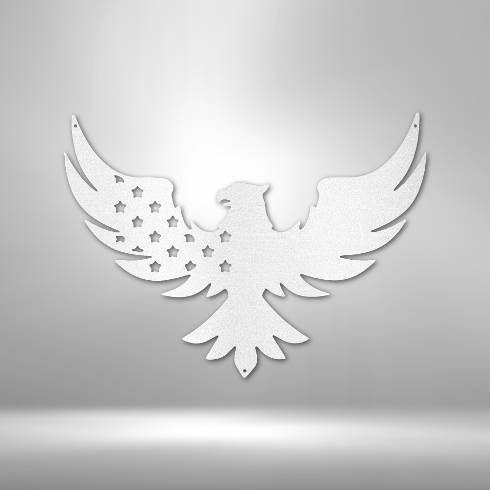 Stylized white eagle emblem with stars on its wing.