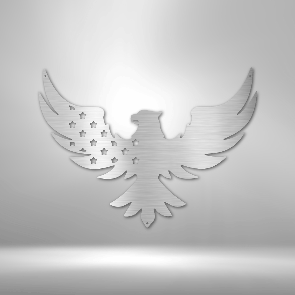 Stylized eagle emblem with spread wings and stars on one wing.