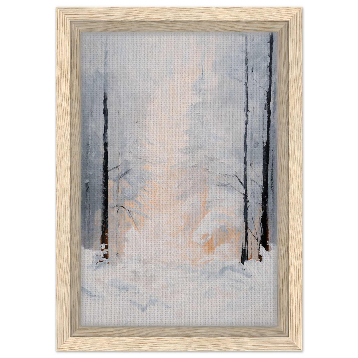 Abstract painting of a snowy forest for Wintry Whispered Time room decor on Shopify Planet