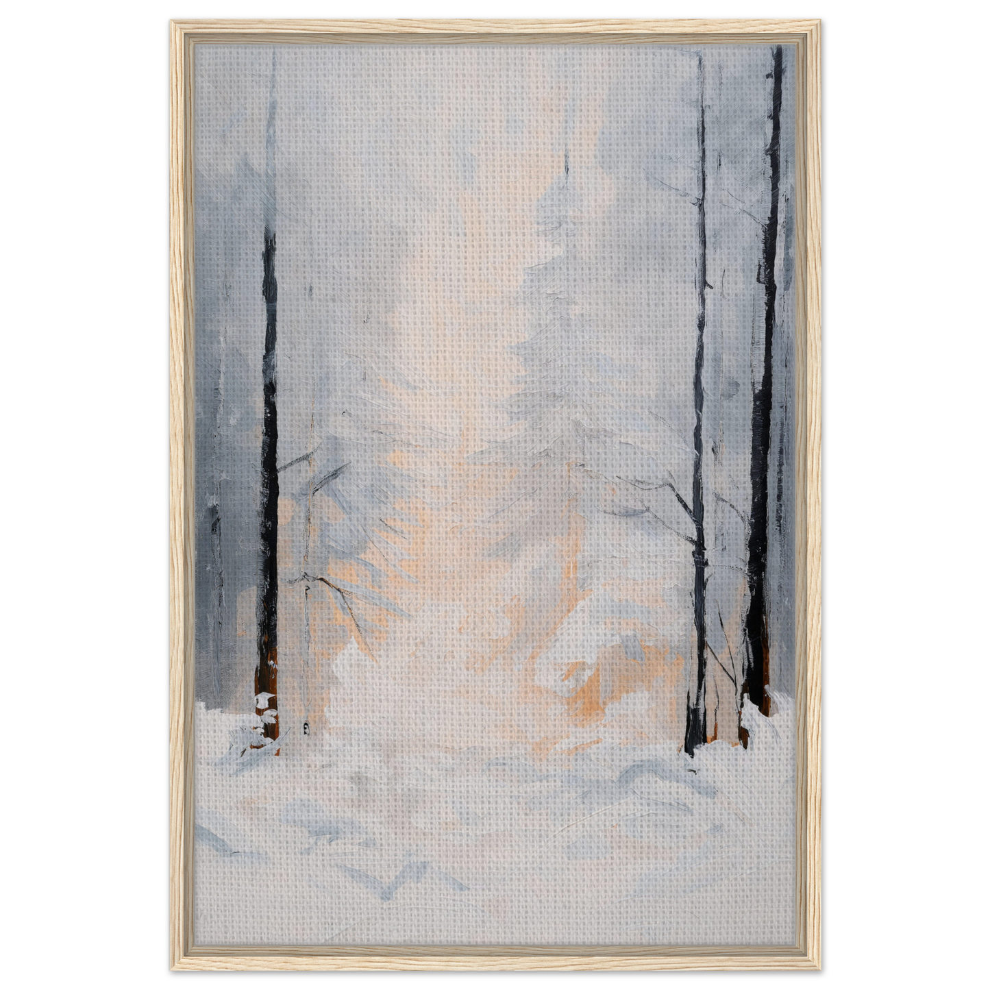 Abstract painting of a snowy forest scene for Wintry Whispered Time room decor
