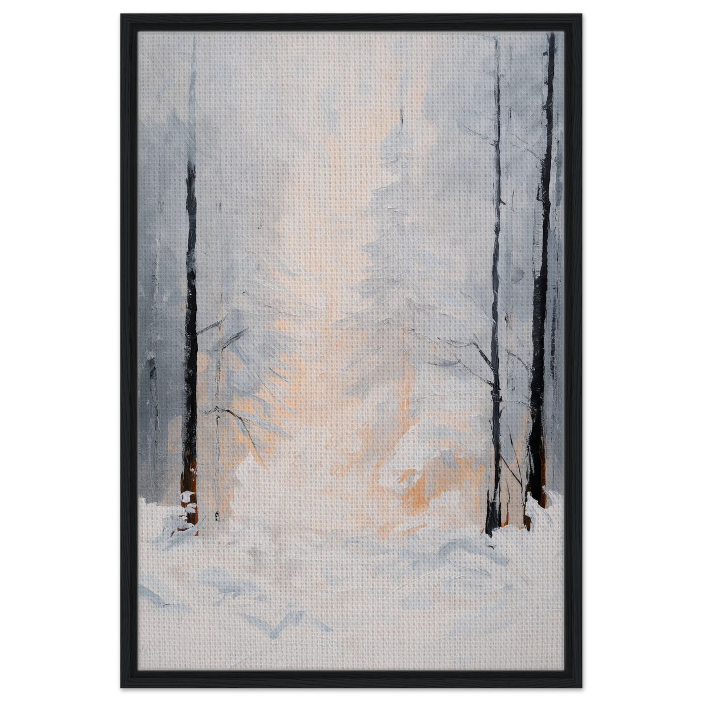 Abstract painting of a snowy forest scene for Wintry Whispered Time room decor