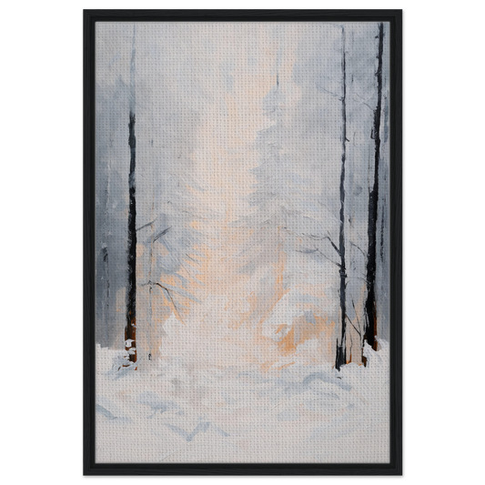 Abstract painting of a snowy forest scene for Wintry Whispered Time room decor