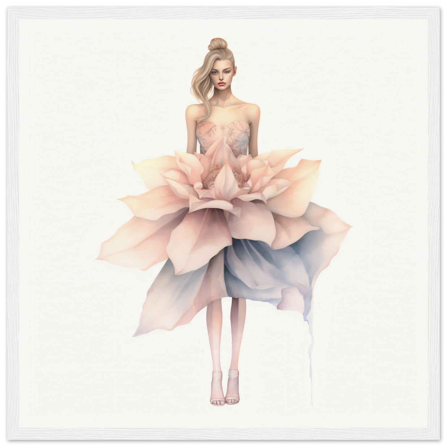 A woman in a dress made of paper flowers