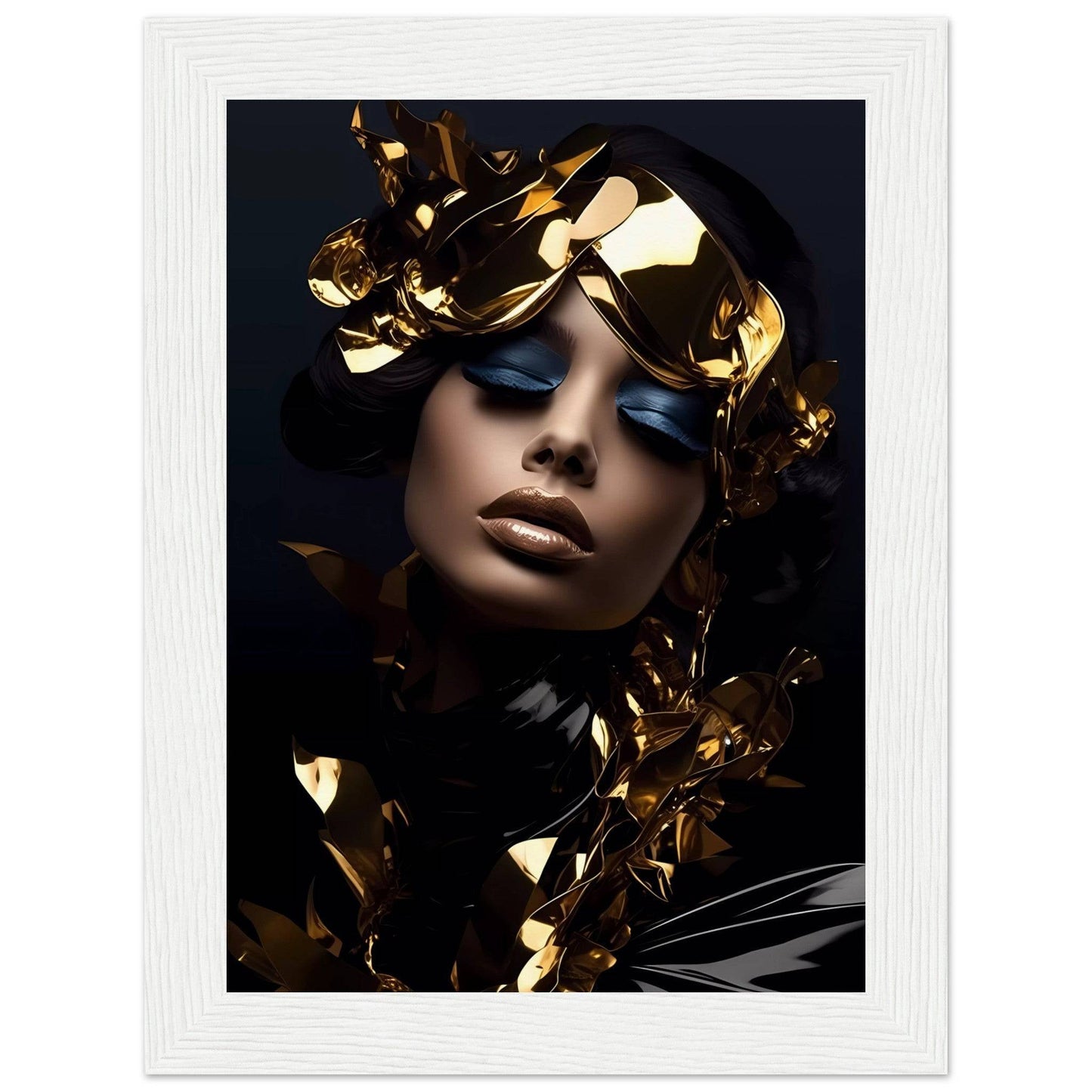 A woman with gold foil on her face