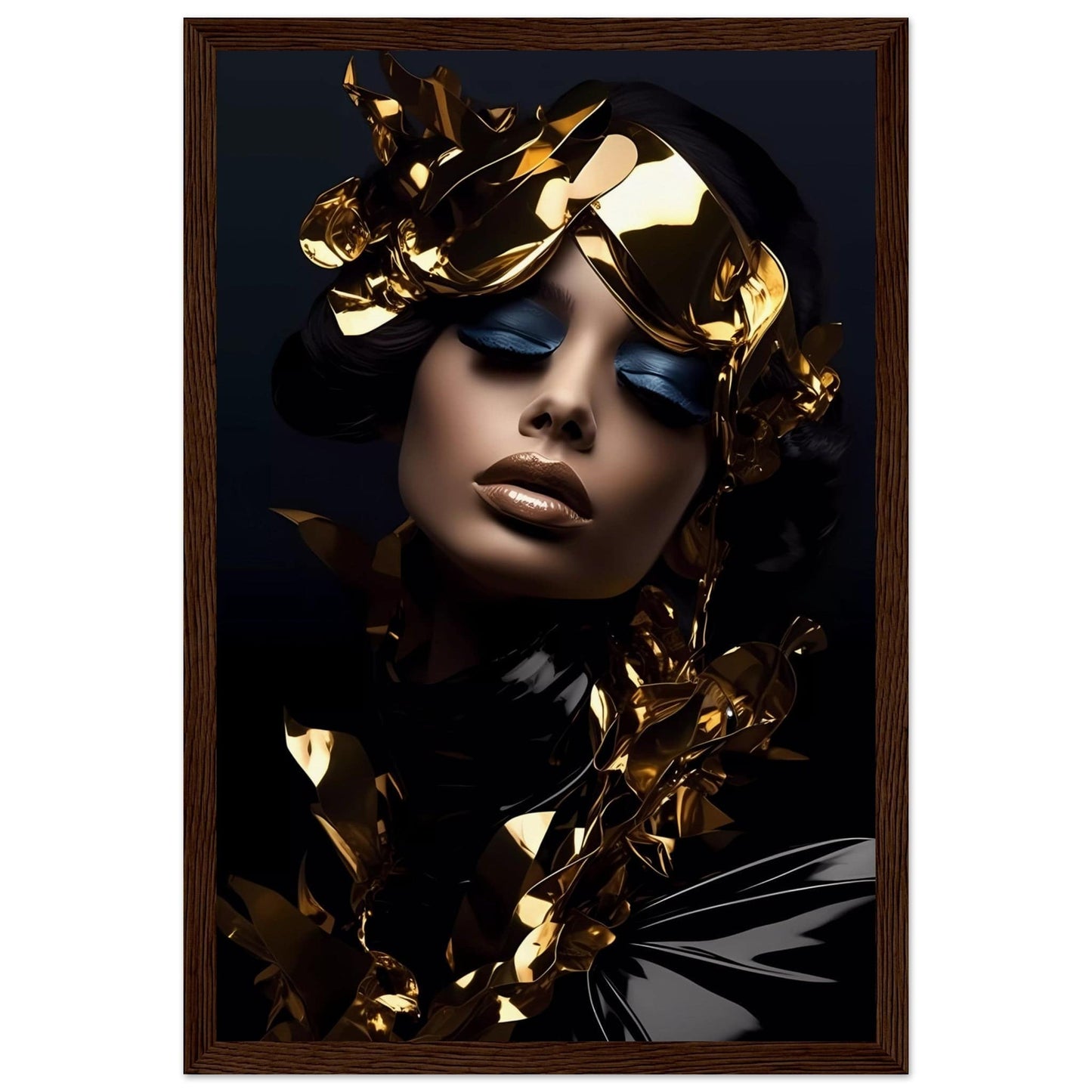 A woman with gold foil on her face