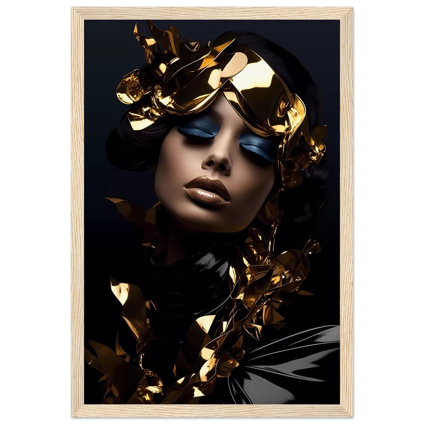 A woman with gold foil on her face