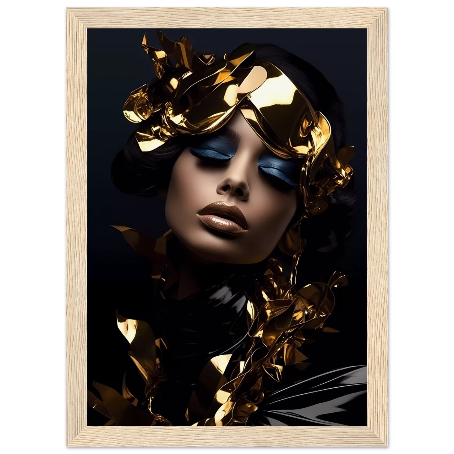 A woman with gold foil on her face