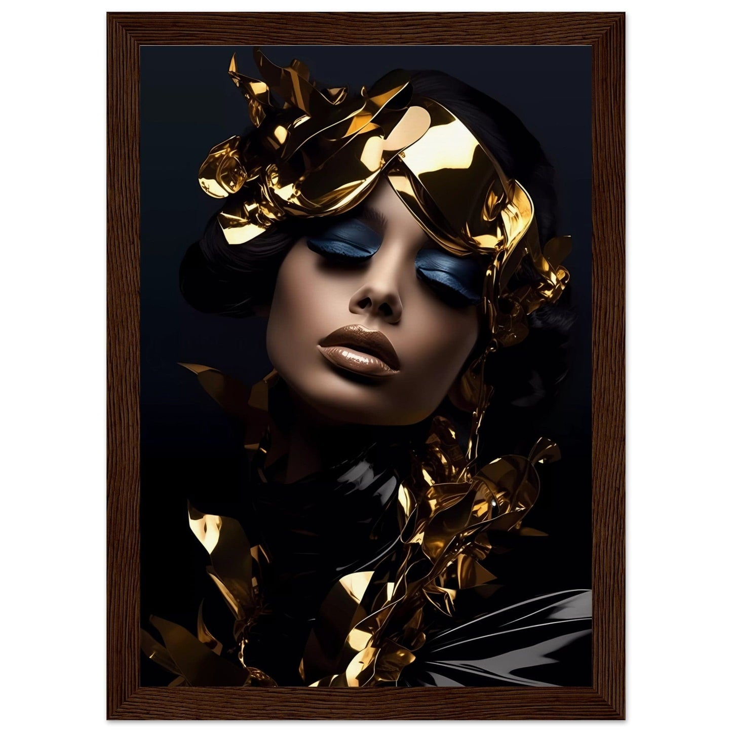 A woman with gold leaves on her face