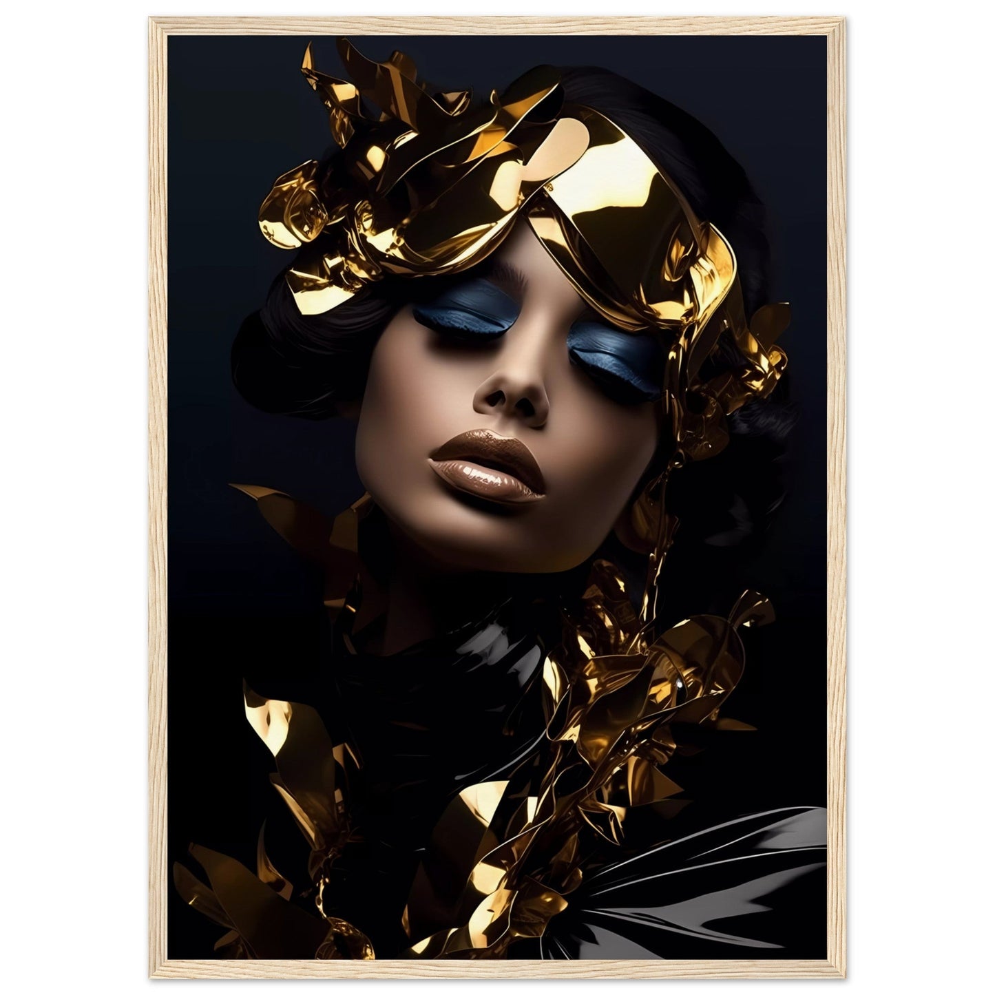A woman with a gold mask on her face