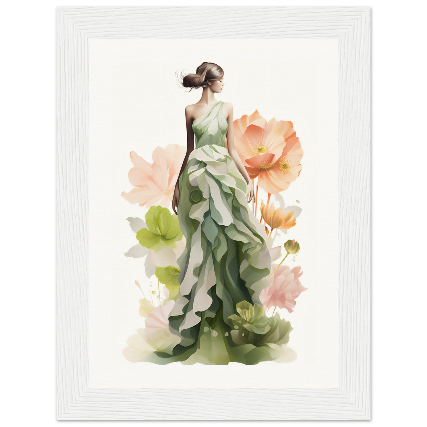 A woman in a green dress with flowers