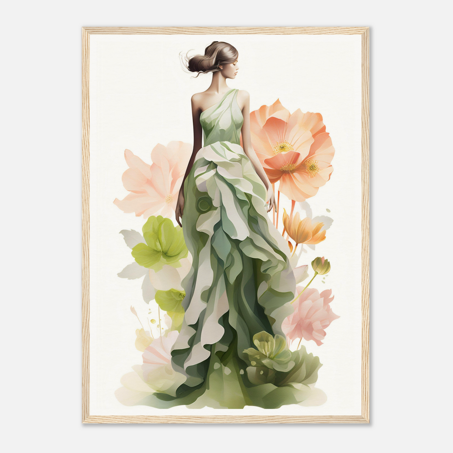 A woman in a green dress with flowers