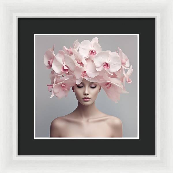 A woman with pink flowers in her hair