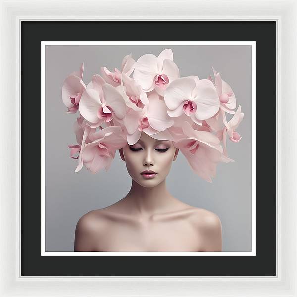 A woman with pink flowers in her hair