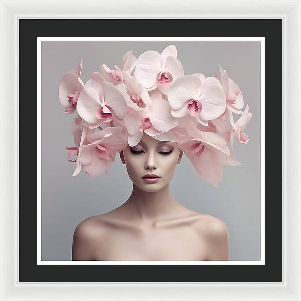 A woman with pink flowers in her hair