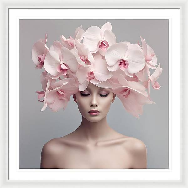 A woman with pink flowers in her hair