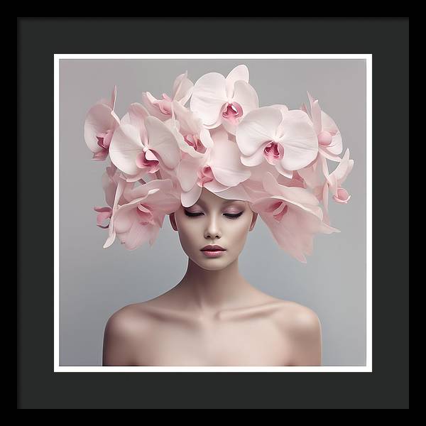 A woman with pink flowers on her head