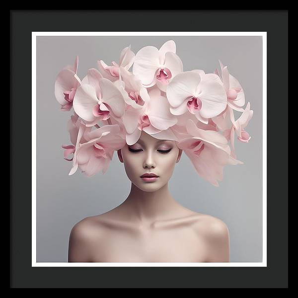 A woman with pink flowers on her head