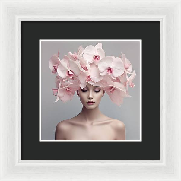 A woman with pink orchids in her hair