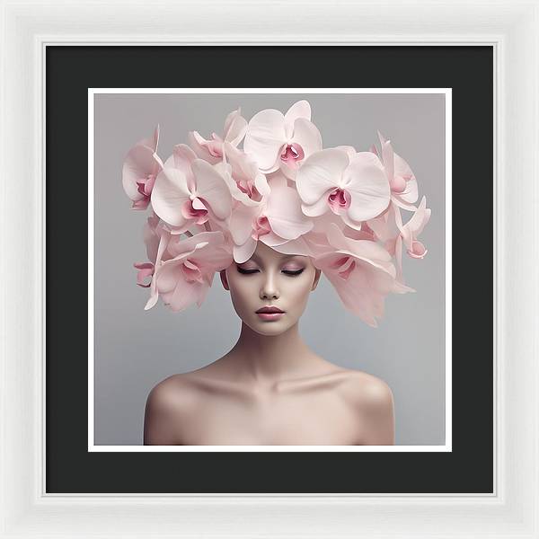 A woman with pink orchids in her hair