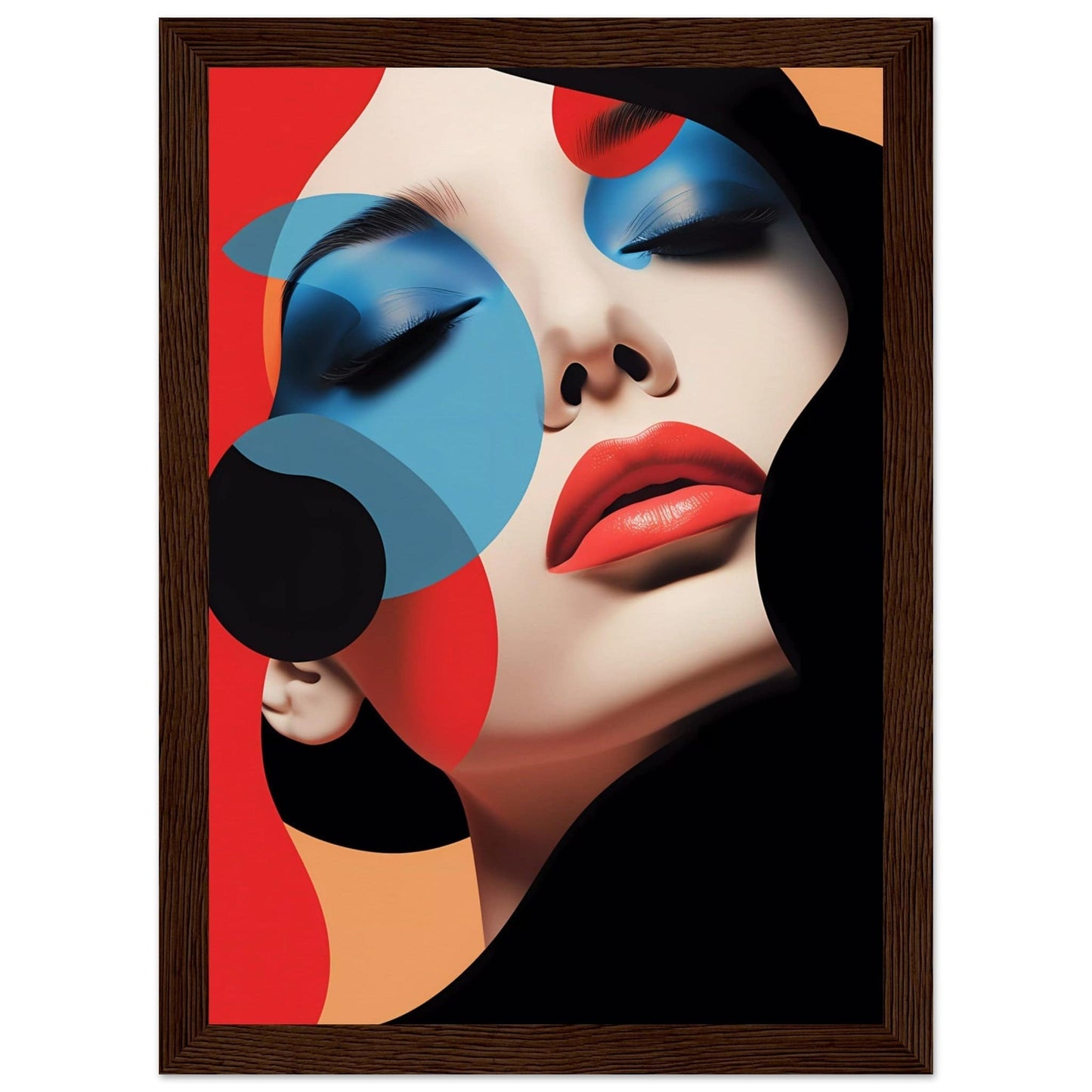 A woman with red, blue and orange makeup