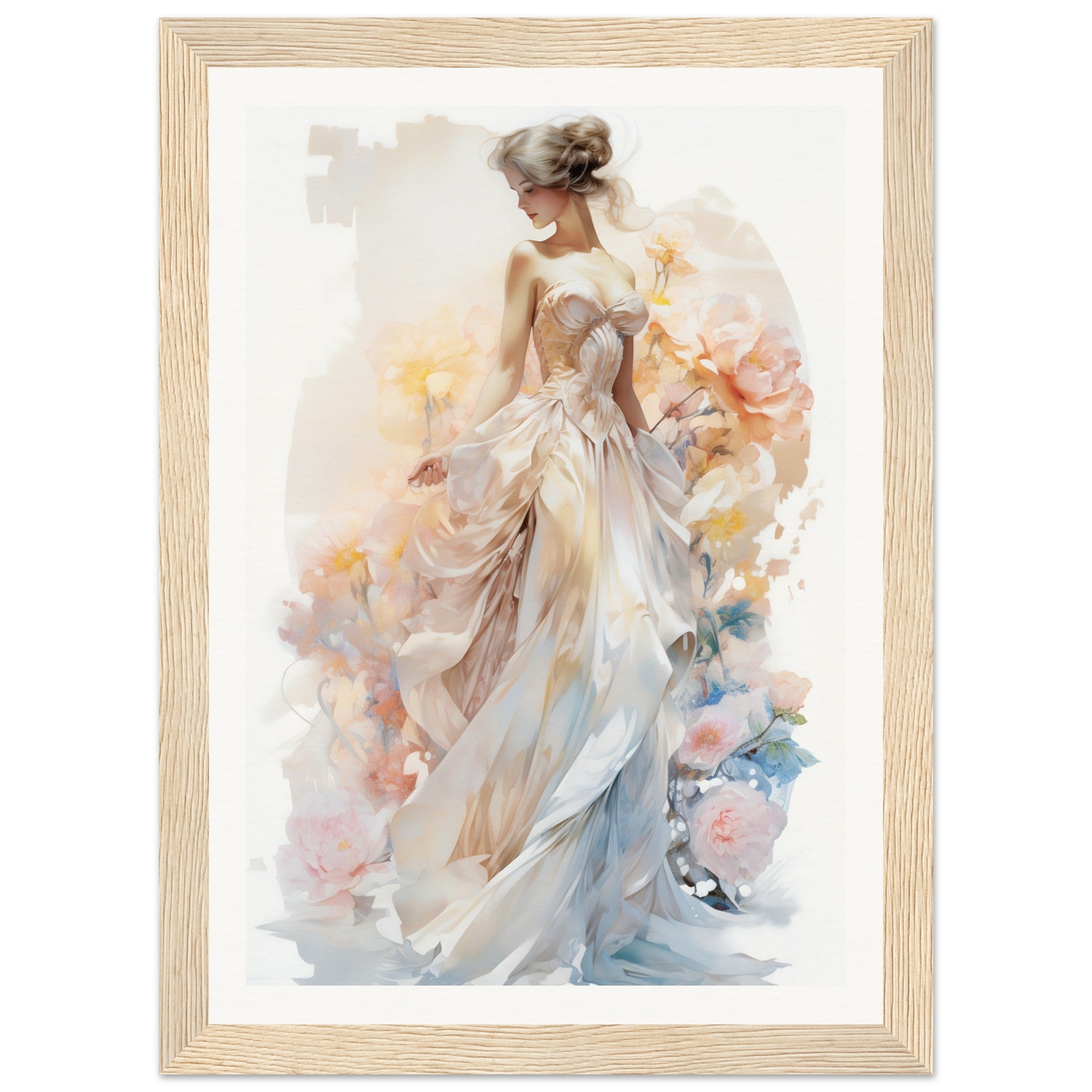 A woman in a white dress with flowers in her hair