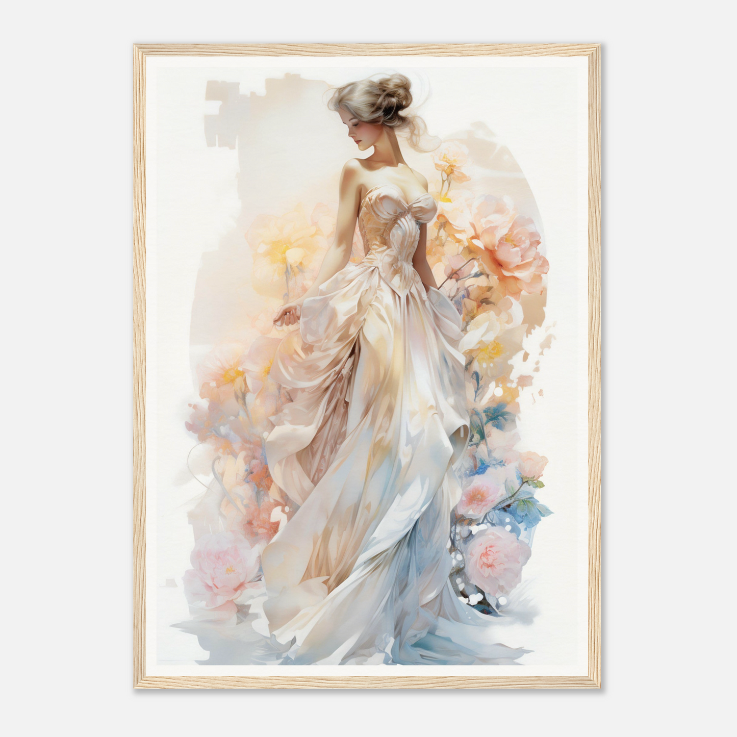 A woman in a white dress with flowers on her head