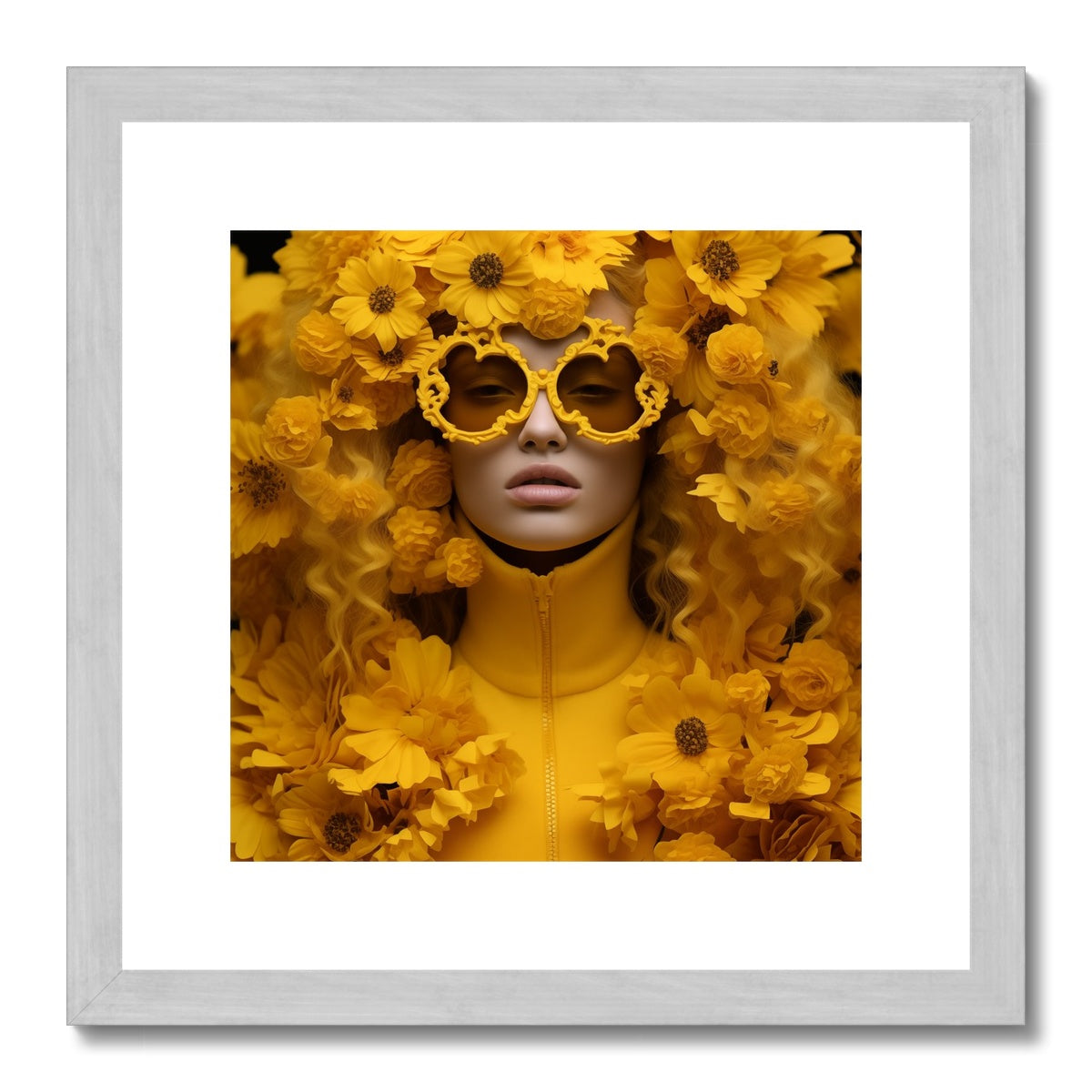 A woman with yellow flowers on her face