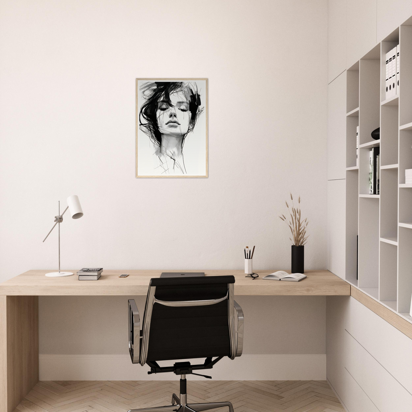 A woman’s face in black and white art print