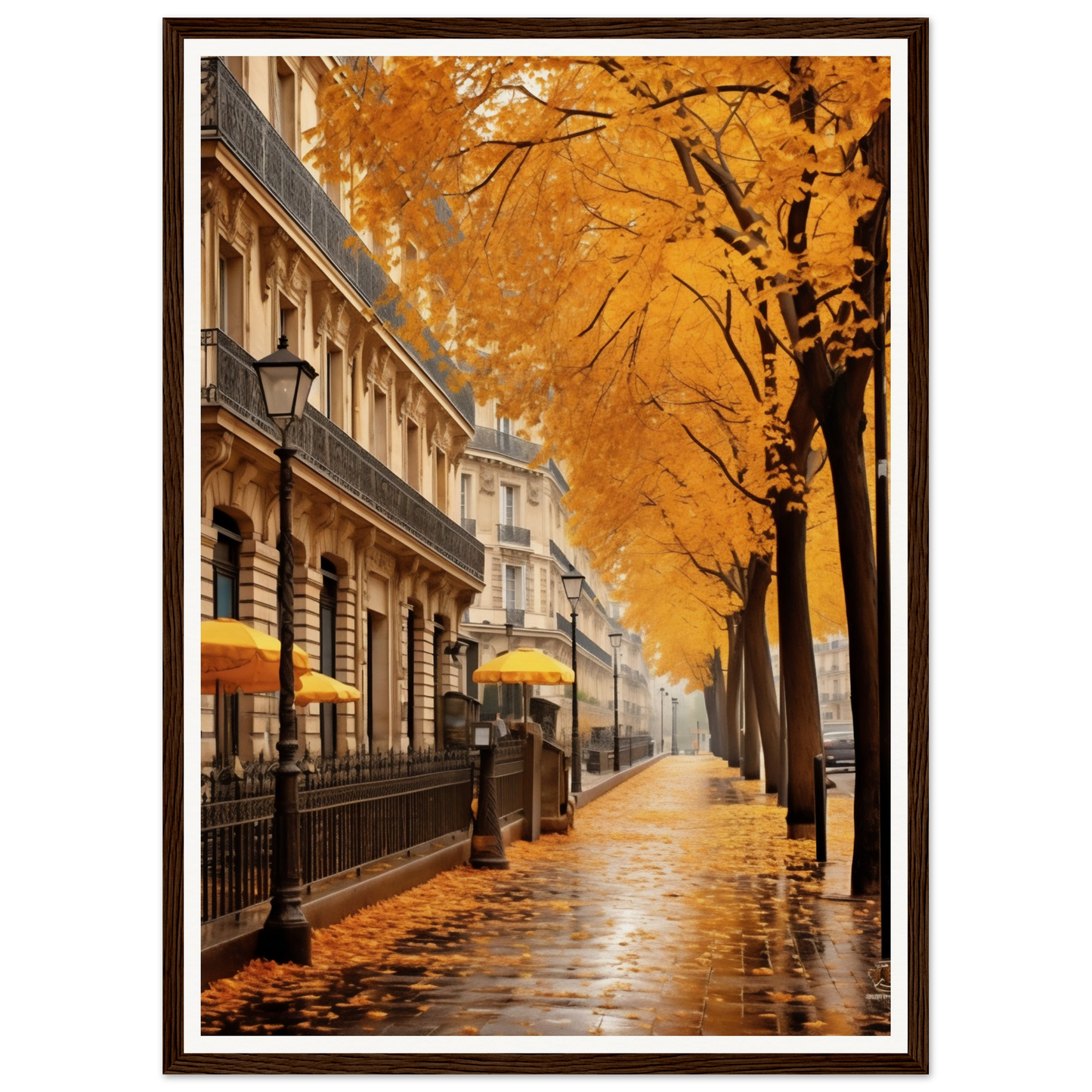 A yellow umbrella is hanging on a tree