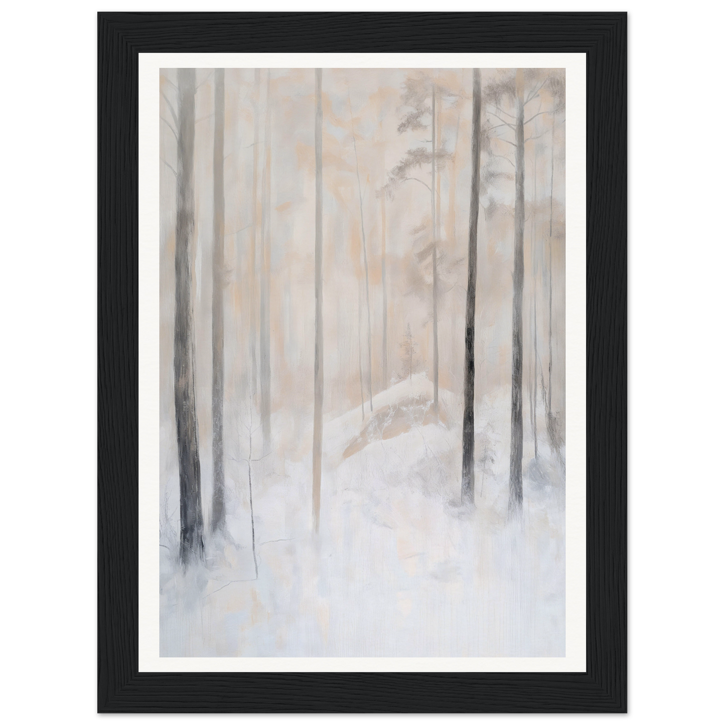 Framed wall art of a foggy winter forest, perfect for enhancing your room decor.