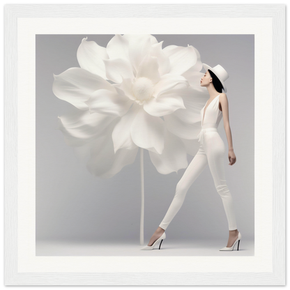 Giant white flower sculpture with soft, oversized petals.