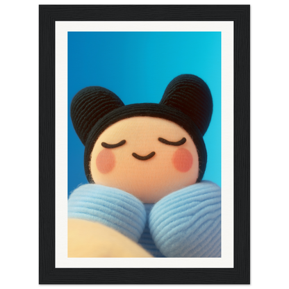 Framed Skybound Plush Reverie wall art with a whimsical character on a blue background, perfect for cool room decor and home style.