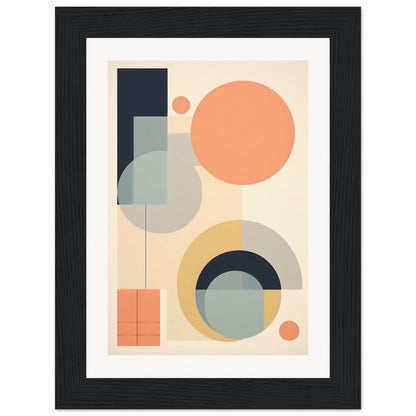 Abstract geometric artwork featuring circles, semicircles, and rectangles in muted pastel colors.