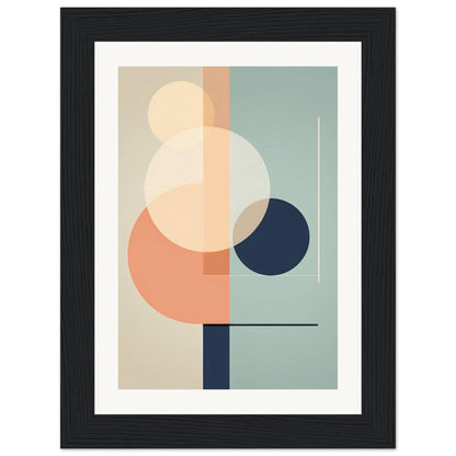 Abstract geometric artwork featuring overlapping circles and rectangles in muted pastel colors.