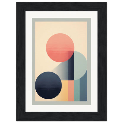 Abstract geometric artwork featuring circles and rectangular shapes in muted pastel colors.